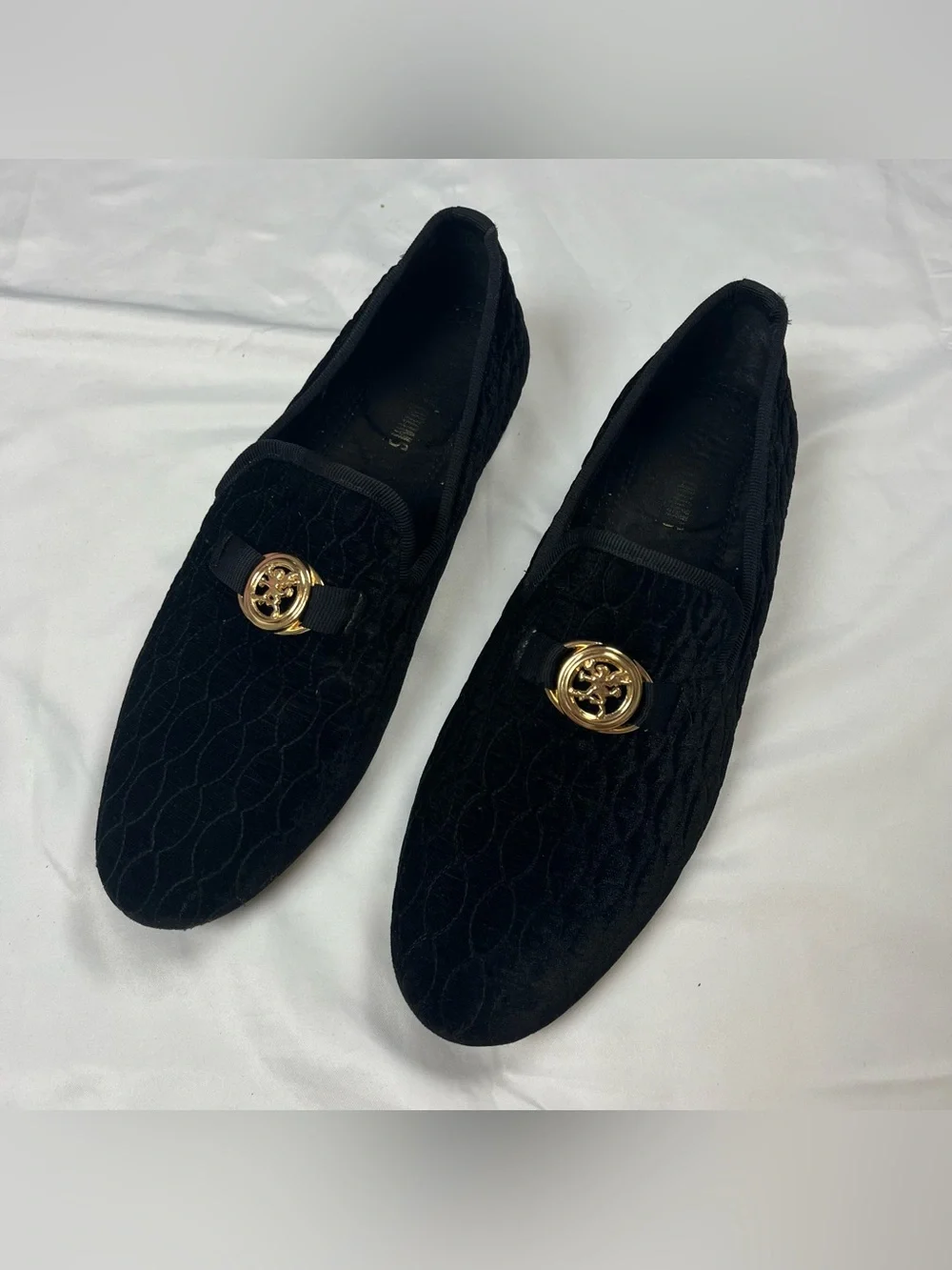 STACY ADAMS Size 9M Velvet‎ Velour Bit Slip-on Loafer Black Smoking Shoe